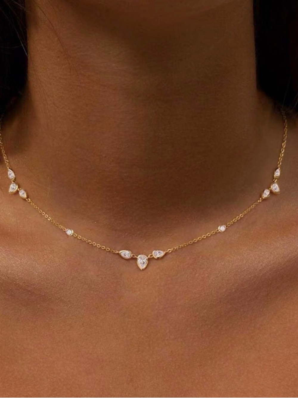 Delicate Gold Teardrop CZ Choker Necklace